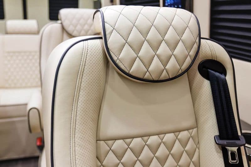 LuxShuttle Sprinter interior with USB-C charging and ambient lighting