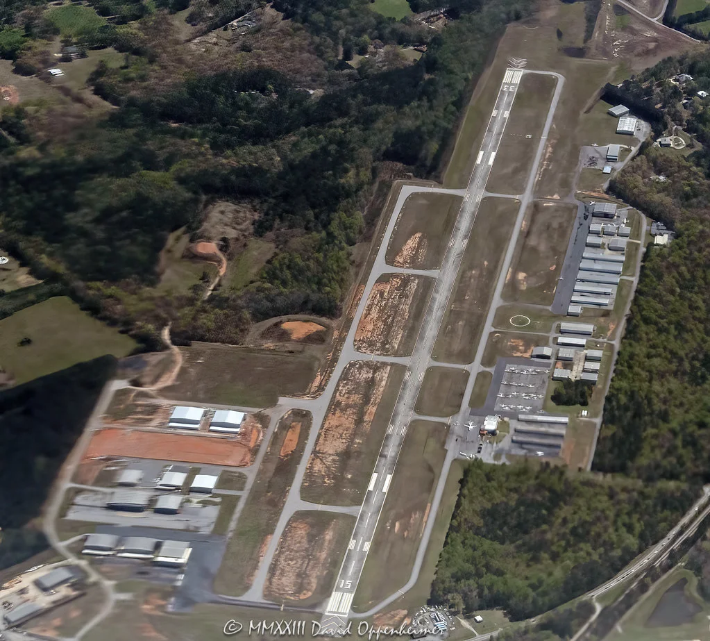 Aerial view of Newnan-Coweta County Airport runway and facilities