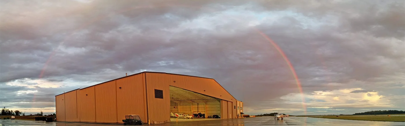 Rainbow over Paulding Airport hangar