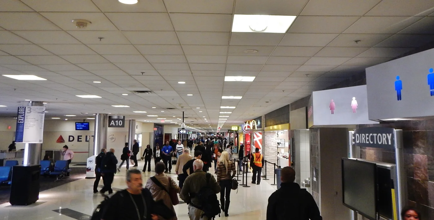 Hartsfield-Jackson Atlanta International Airport Concourse A interior with gates and seating