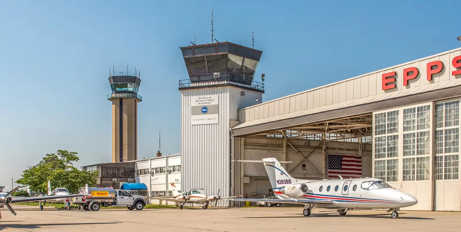 PDK Airport ramp with aircraft and control tower