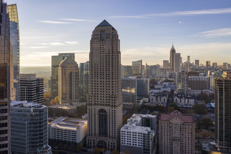 Four Seasons Hotel Atlanta aerial view — Midtown skyline