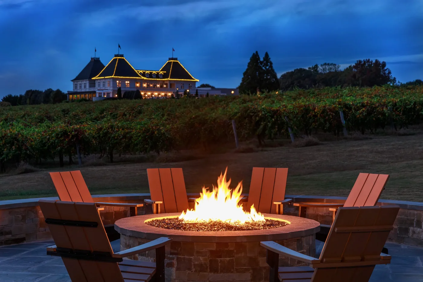 Chateau Elan firepit lounge — evening gathering area