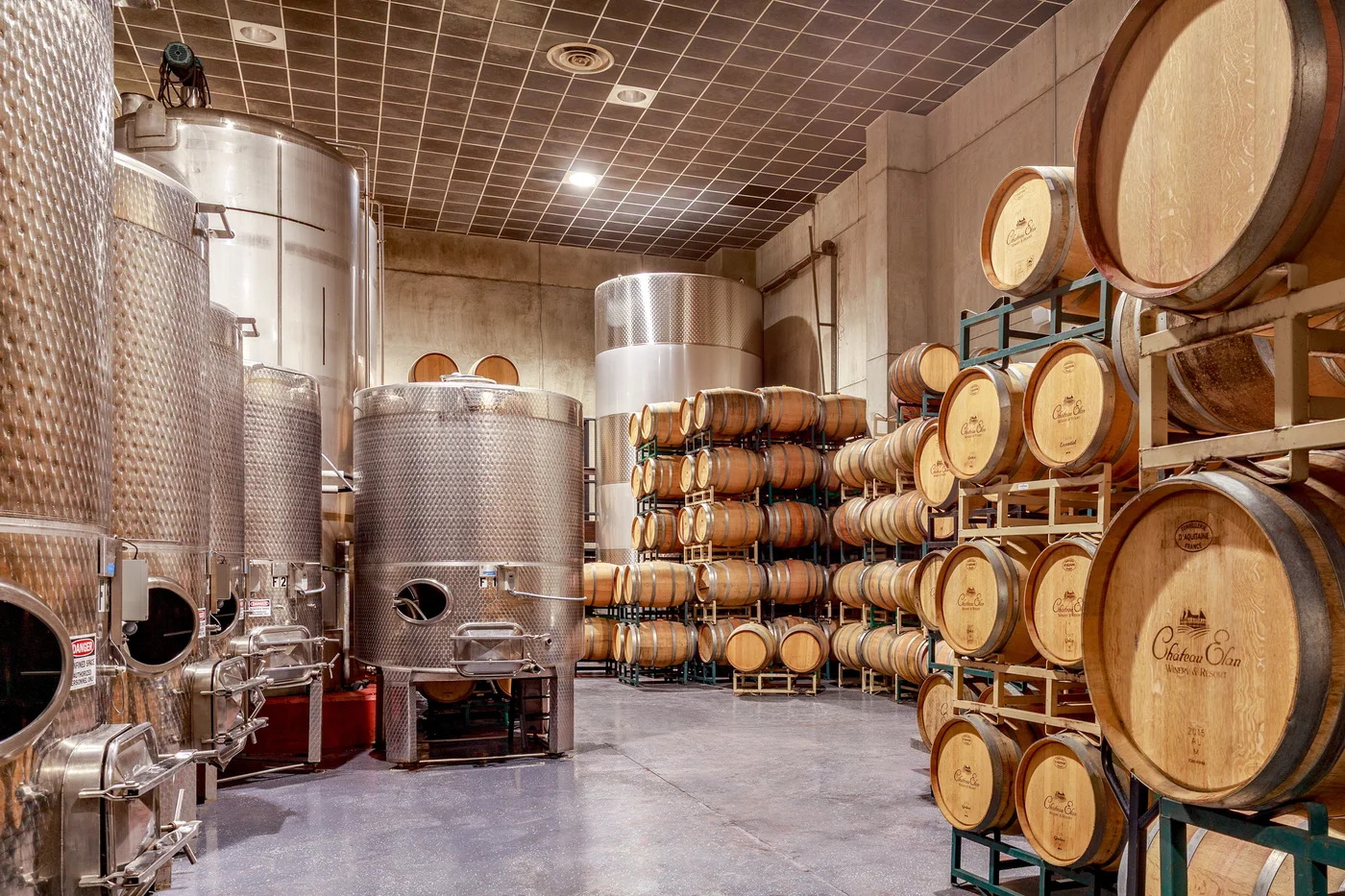 Chateau Elan vat room — wine production facility